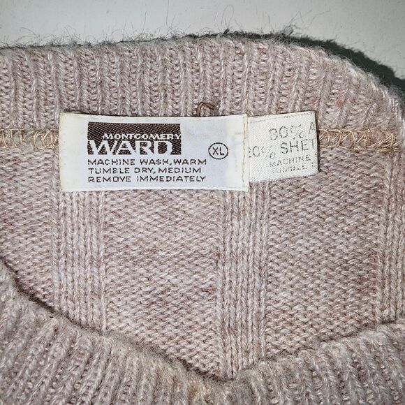 Vintage Montgomery Ward Beige Wool Blend Sweater Size XL - Picture 4 of 5